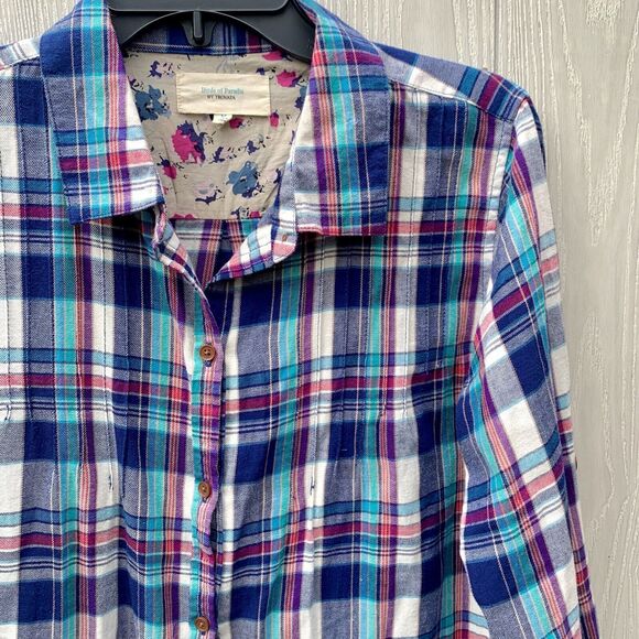 Birds Of Paradis By Travota Plaid Flannel Top Size Medium - Picture 2 of 6